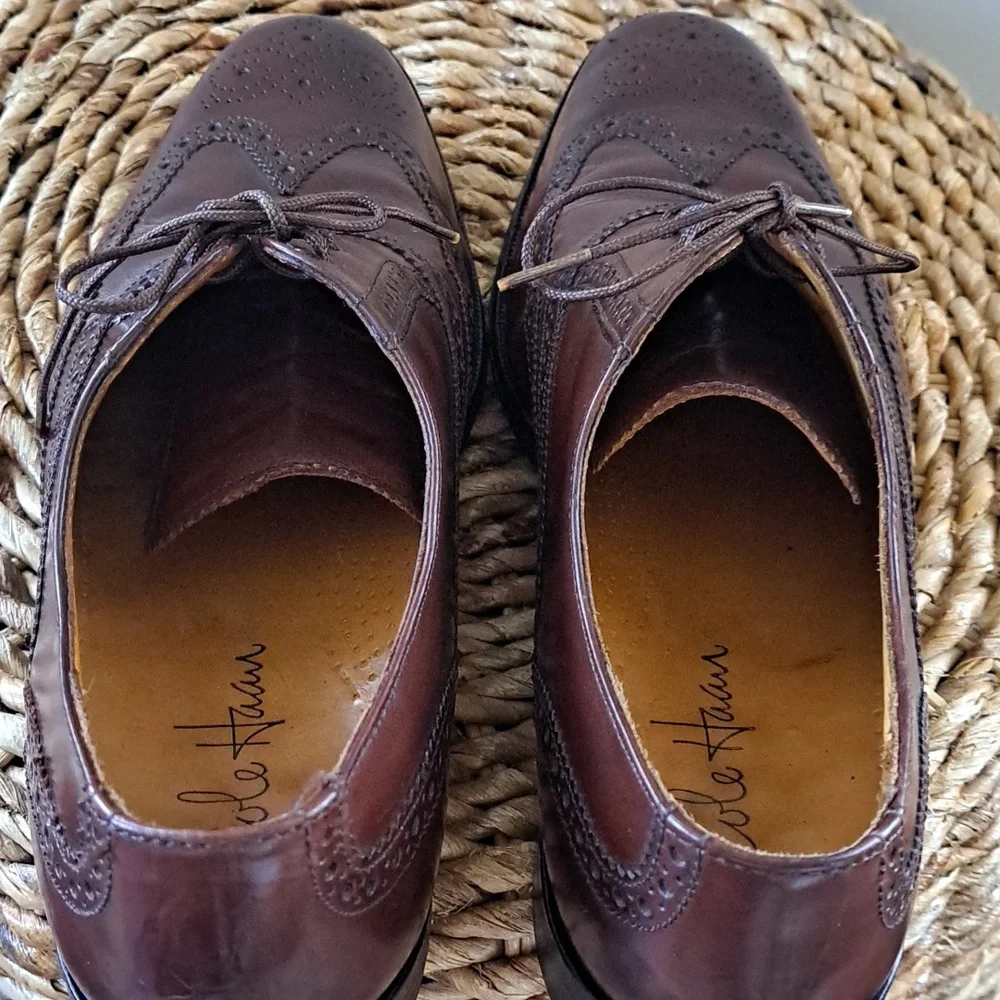 Cole‎ Haan Mens Classic Brown Leather Wingtip Oxford Dress Shoes Lace Up Size 10